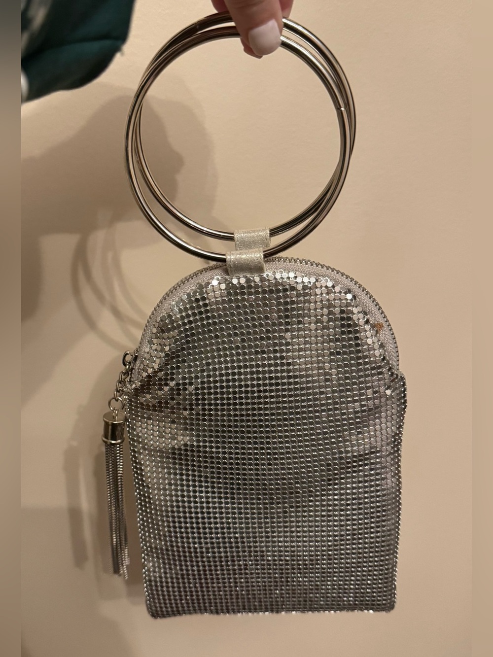 Silver Mesh Wristlet Bag - Women's Evening Clutch